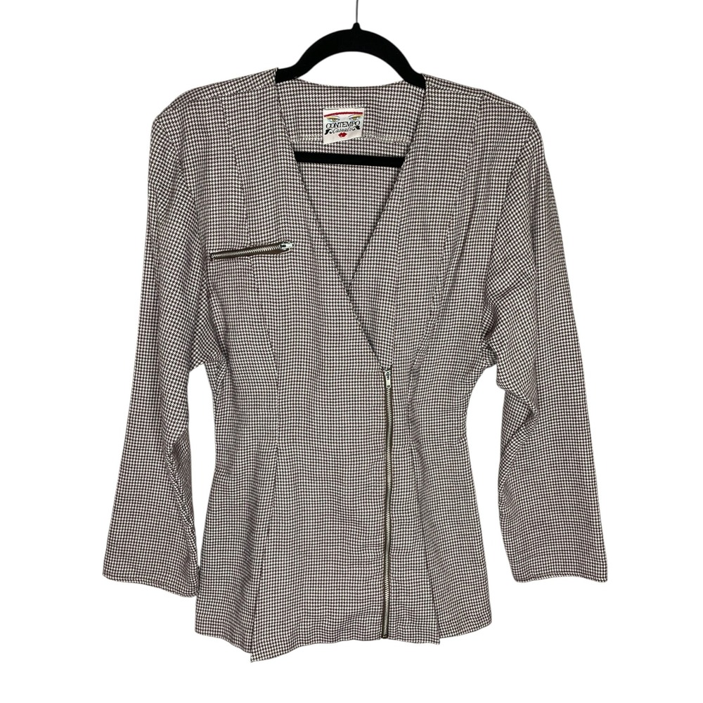 Vintage 80s 90s Contempo Casuals Brown Houndstooth Blazer Size S/M Womens Jacket